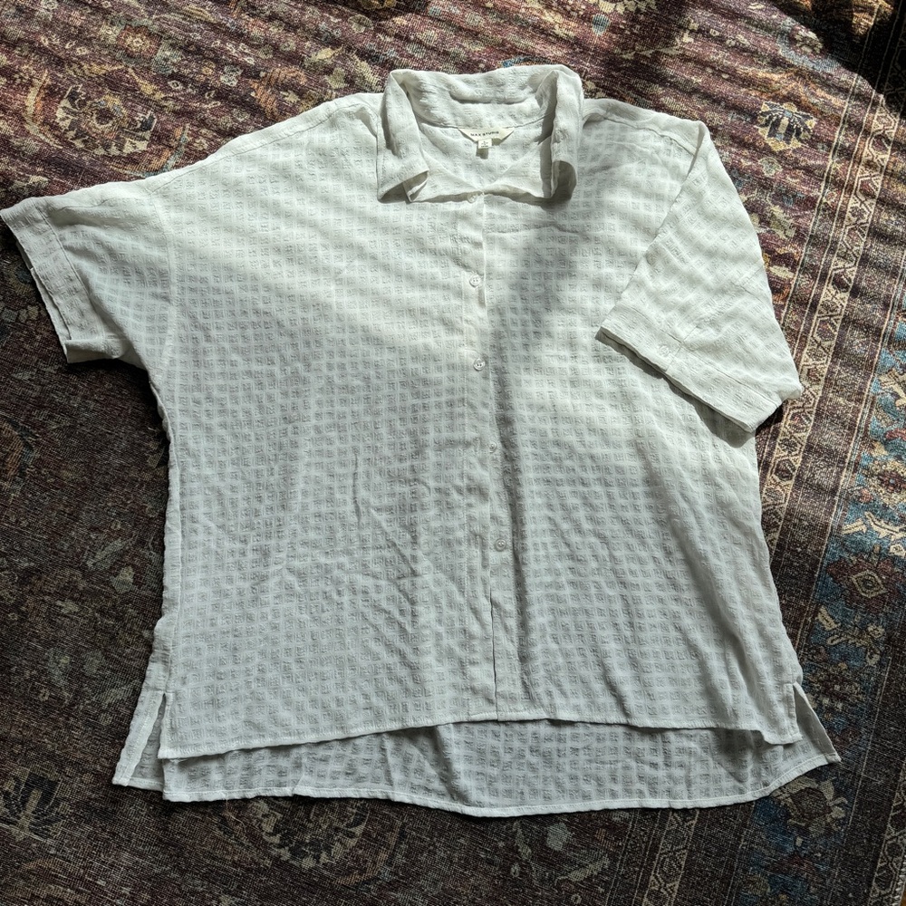 Sheer White Checkered Style T-Shirt Blouse Size L